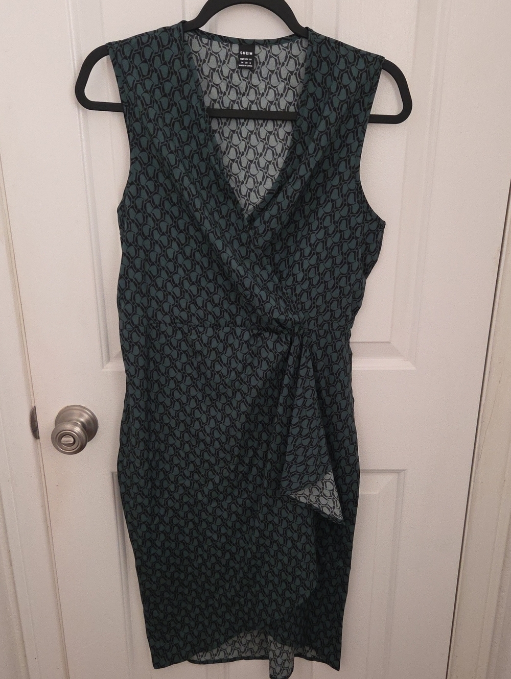 Shein Teal Patterned Sleeveless Wrap Dress